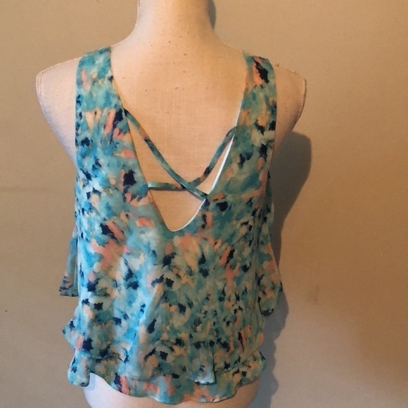 Decree crop tiered crop top . Aqua, sz med - Picture 5 of 8